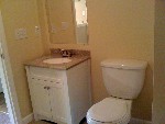 Upstairs bath solid surface vanity undermount sink